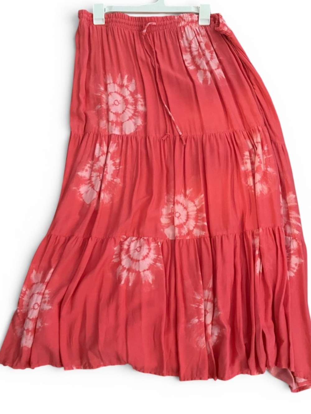 Knox Rose Women's Coral Tie-Dye Tiered Maxi Skirt Size XL NWOT